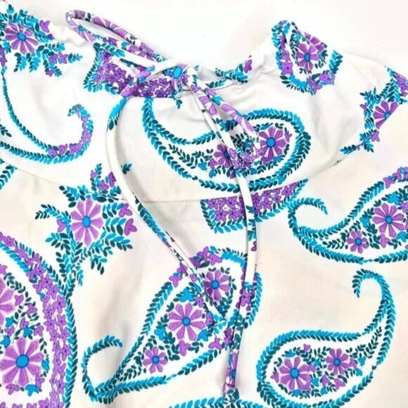 Vintage Esprit Y2K White Paisley Circle Swim Suit Beach Cover - Picture 2 of 8